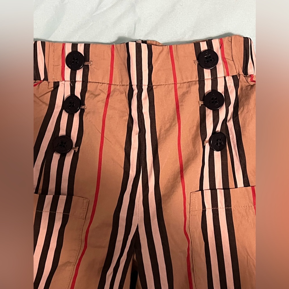 Burberry Kids Striped Pants in Tan, Black, and Red
